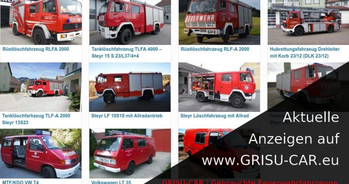 Aktuelle Anzeigen von gebrauchten Feuerwehrfahrzeugen auf GRISU-CAR.eu